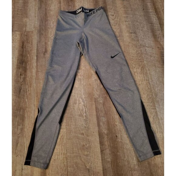 Nike Pro Dri-Fit Kids Girls Pants/Leggings/Tights/Activewear Size Medium Gray/Bl - Picture 2 of 8